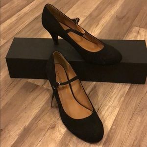 Black suede ankle heels